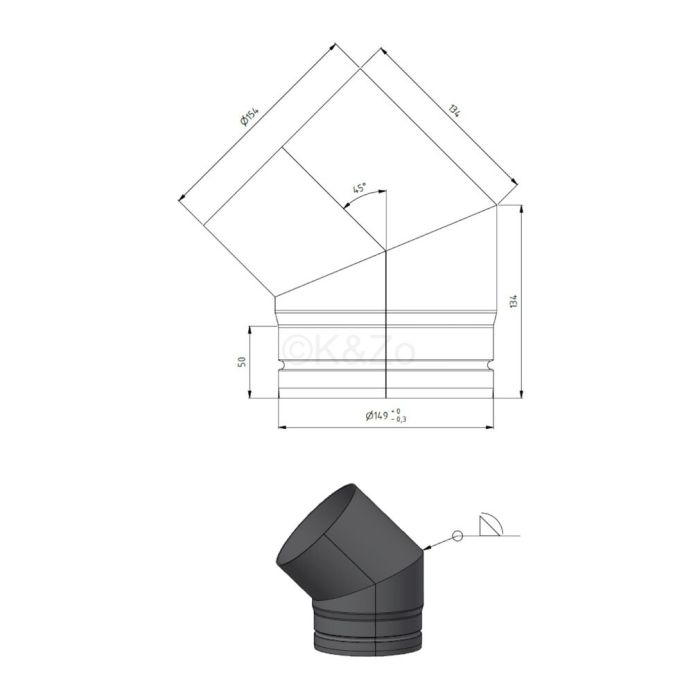 LANZZAS Kachelpijp boog 90° graden (2x 45°) met deur, in diameter, DN 150 mm, kleur: gietijzer grijs - meer buizen uit ons assortiment, vindt u hier