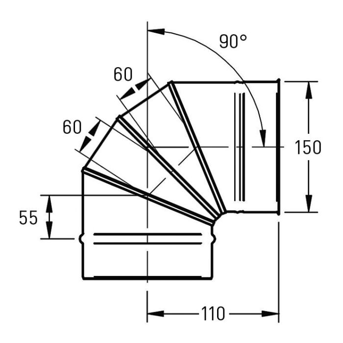 Enkelwandig rookkanaal RVS, bocht verstelbaar 0-90° graden, 150mm